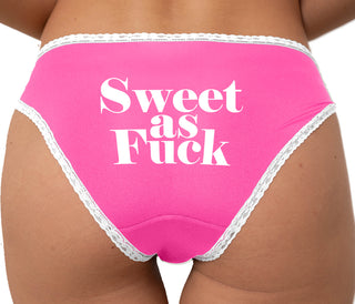 Sweet As Fuck Bikini - Pink with White Lace