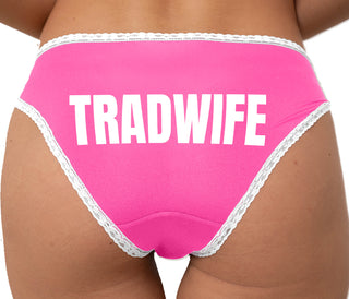 Tradwife - Bold Print Bikini - Pink with White Lace