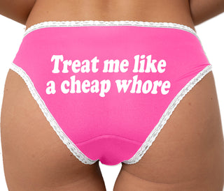 Treat Me Like A Cheap Whore Bikini - Pink with White Lace