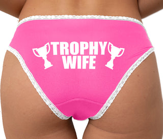 Trophy Wife Award Bikini - Pink with White Lace