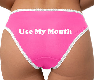 Use My Mouth Bikini - Pink with White Lace