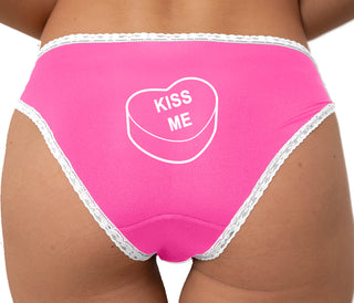 Valentines Day Candy - Kiss Me Bikini - Pink with White Lace