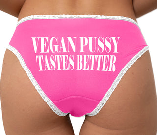 Vegan Pussy Tastes Better Bikini - Pink with White Lace