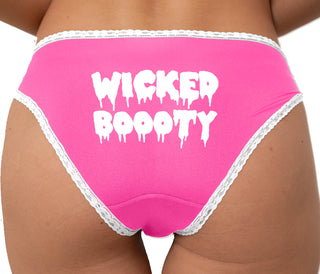 Wicked Booty Bikini - Pink with White Lace