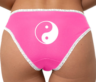 Yin Yang Symbol Bikini - Pink with White Lace