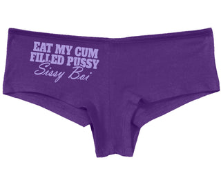 Eat My Cum Filled Pussy Sissy Boi - Purple Boy Short