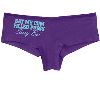 Eat My Cum Filled Pussy Sissy Boi - Purple Boy Short