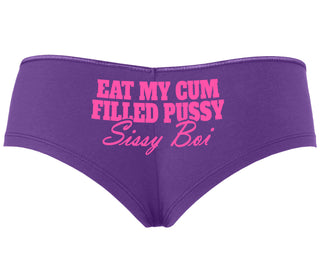 Eat My Cum Filled Pussy Sissy Boi - Purple Boyshort
