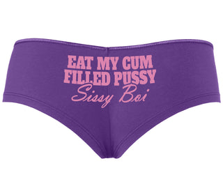 Eat My Cum Filled Pussy Sissy Boi - Purple Boyshort