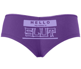 Hello My Name Is Slut - Purple Boyshort