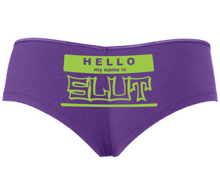 Hello My Name Is Slut - Purple Boyshort