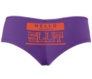 Hello My Name Is Slut - Purple Boyshort