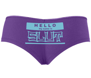 Hello My Name Is Slut - Purple Boyshort