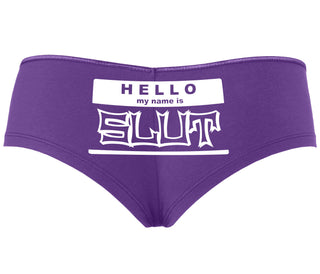 Hello My Name Is Slut - Purple Boyshort