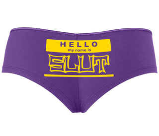 Hello My Name Is Slut - Purple Boyshort