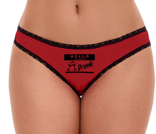 Hello My Name Is Drunk - Red Bikini Black Lace