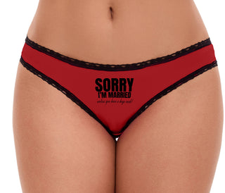 Sorry I'm Married Unless You Have A Huge Cock - Red Bikini Black Lace