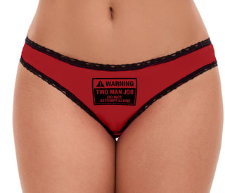Warning Two Man Job - Red Bikini Black Lace