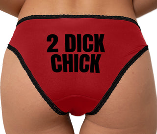 2 Dick Chick Bikini - Red with Black Lace