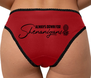 Always Down For Shenanigans Bikini - Red with Black Lace