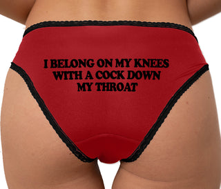 I Belong On My Knees With A Cock Down My Throat Bikini - Red with Black Lace