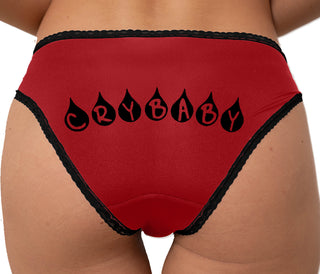 Crybaby Tear Design Bikini - Red with Black Lace