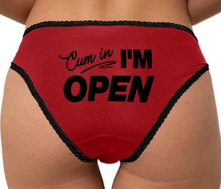 Cum In I'm Open Bikini - Red with Black Lace