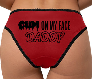 Cum On My Face Daddy Bikini - Red with Black Lace
