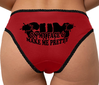 Cum On My Face And Make Me Pretty Bikini - Red with Black Lace