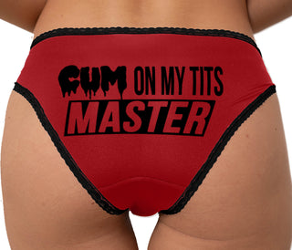 Cum On My Tits Master Bikini - Red with Black Lace
