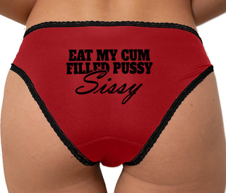 Eat My Cum Filled Pussy Sissy  Cuck Bikini - Red with Black Lace