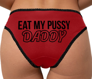 Eat My Pussy Daddy Bikini - Red with Black Lace