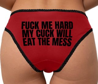 Fuck Me Hard Cuck Will Eat The Mess Bikini - Red with Black Lace