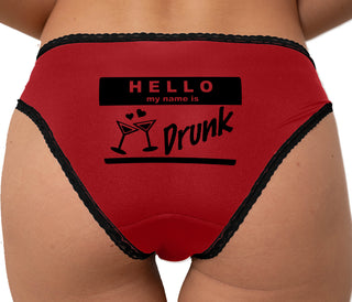 Hello My Name Is Drunk Bikini - Red with Black Lace