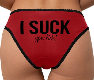 I Suck You Lick Bikini - Red with Black Lace