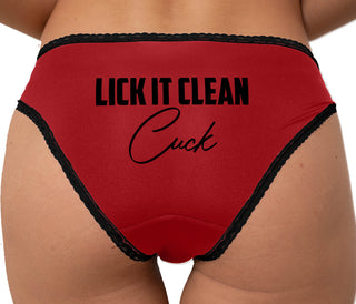 Lick It Clean Cuck Bikini - Red with Black Lace