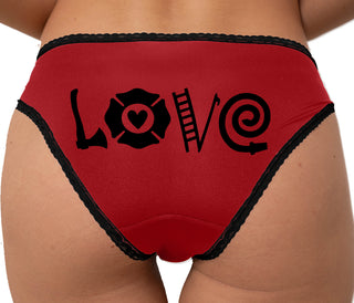 Firefighter Love - Cute Logo Bikini - Red with Black Lace
