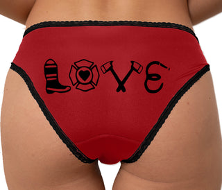 Firefighter Love - Cute Logo Bikini - Red with Black Lace