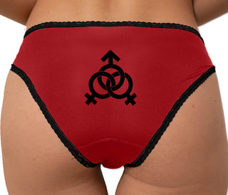 Threesome One Man Two Women - Unicorn Bikini - Red with Black Lace