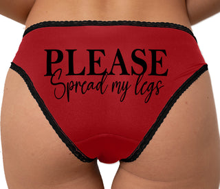Please Spread My Legs Bikini - Red with Black Lace