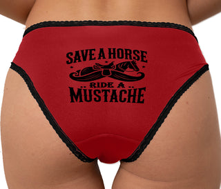 Save A Horse Ride A Mustache Bikini - Red with Black Lace