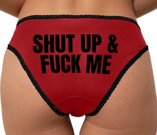 Shut Up and Fuck Me Bikini - Red with Black Lace