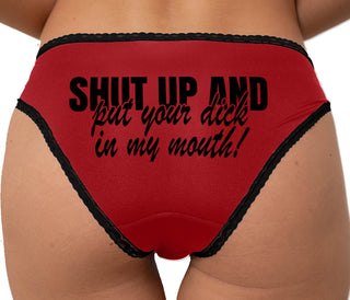 Shut Up and Put Your Dick In My Mouth Bikini - Red with Black Lace