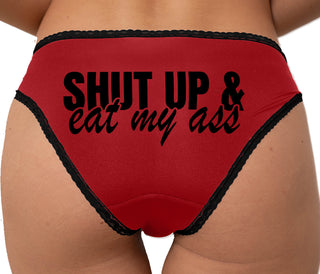 Shut Up and Eat My Ass Bikini - Red with Black Lace