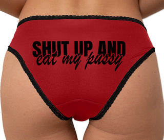 Shut Up and Eat My Pussy Bikini - Red with Black Lace