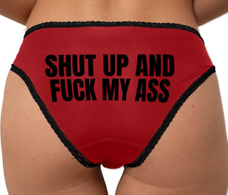Shut Up and Fuck My Ass Bikini - Red with Black Lace