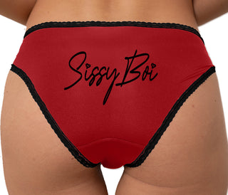 Sissy Boi Bikini - Red with Black Lace