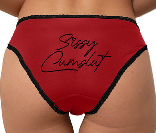 Sissy Cumslut Bikini - Red with Black Lace