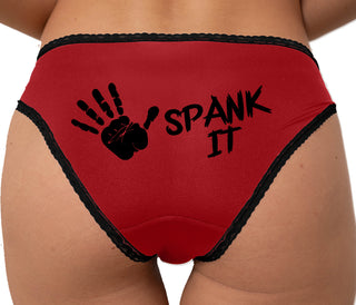 Spank It - Cute Hand Print Bikini - Red with Black Lace