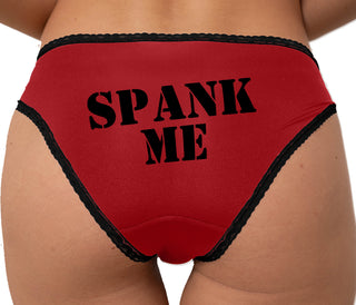 Spank Me - Stencil Font Bikini - Red with Black Lace